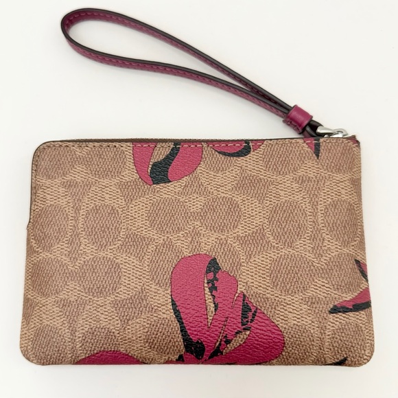Coach Signature Bow Print Wristlet – Brown Pink Zip Pouch Wallet - Picture 3 of 5